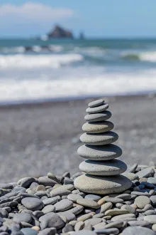 USA, Washington, Olympic National Park. Stacked beach rocks