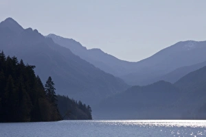USA, Washington, Olympic National Park. View of Lake Crescent and Mount Stormking on hazy day