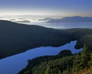 Orca Prints: USA, Washington, Orcas Island, Moran State Park, Twin Lakes and Rosario Strait from Mt