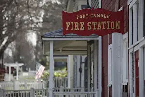 Porch Prints: USA, Washington, Port Gamble. Sign for the local fire station. Credit as: Don Paulson