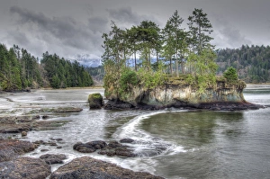 Stormy Prints: USA, Washington, Salt Creek. Landscape of island in river