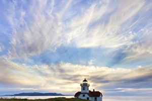USA, Washington, San Juan Islands. Sunset on Patos Island Lighthouse