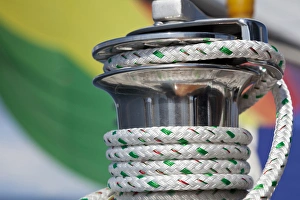 Images Dated 4th May 2012: USA, Washington, San Juan Islands. Close-up of sailboat winch with coiled rope. Credit as