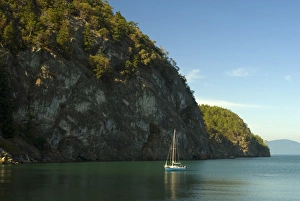 Images Dated 9th August 2006: USA, Washington, San Juan Islands. A sail boat moored at Lopez Islands Watmough Bay