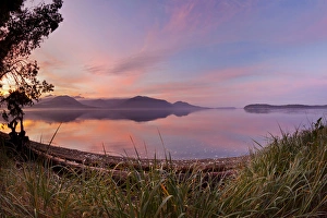 Images Dated 29th October 2011: USA, Washington, Seabeck. Fisheye view of sunset on Hood Canal