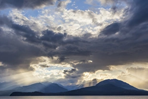 Crepuscular Ray Prints: USA, Washington, Seabeck. God rays over Hood Canal