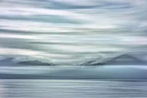 Prints of USA, Washington, Seabeck.Motion blur seascape - Washington, Seabeck, Hood Canal, Olympic Mountains (Colorized version). Credit as: Don Paulson / Jaynes Gallery / DanitaDelimont Images Dated 2016 December: USA, Washington, Seabeck. Motion blur seascape - Washington