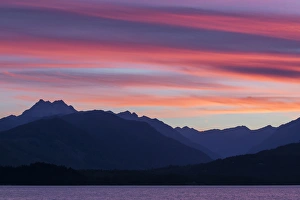 Images Dated 17th July 2015: USA, Washington, Seabeck. Sunset over the Olympic Mountains and Hood Canal. Credit as