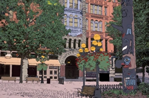 Images Dated 1st September 2003: USA, Washington, Seattle Digital enhancement of Pioneer Square with Pioneer Building