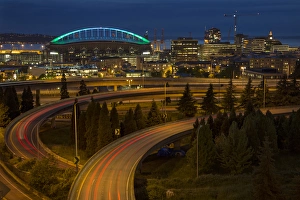 Traffic Prints: USA, Washington. Seattle freeways at dusk