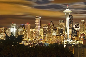 Images Dated 14th July 2011: USA, Washington, Seattle. Night view of the Seattle skyline