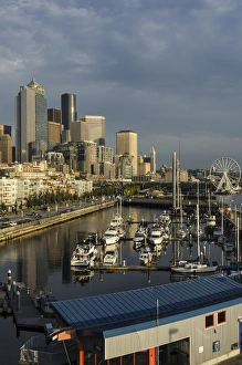 Images Dated 26th September 2012: USA, Washington, Seattle. Skyline and waterfront over Pier 66 Bell Harbor Marina