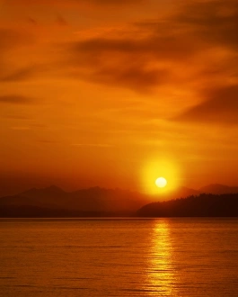 Snohomish County Prints: USA, Washington, Snohomish County. Sunset over Puget Sound