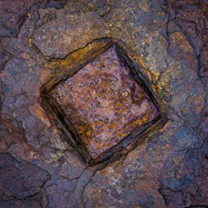 USA, Washington State, Hansville. Rusted bolt head close-up