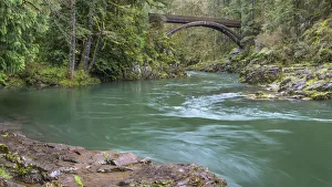 Landscape Prints: USA, Washington State, Moulton Falls Regional Park. Lewis River landscape with bridge