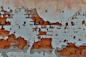 Peeling Prints: USA, Washington State, Oaksdale. Eastern Washington old painted brick wall