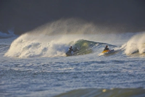 Surfing Prints: USA, Washington State, Olympic Coast, La Push. Kayak surfing on the coast. (MR)