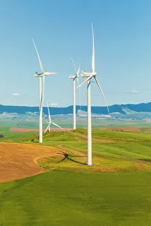 Windmill Prints: USA, Washington State, Palouse. Oakesdale. White wind turbines, windmills