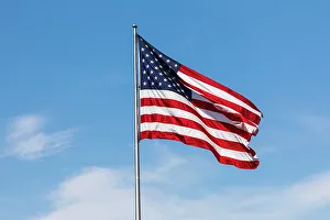 Patriotism Prints: USA, Washington State, Palouse. Pullman. USA Flag, blowing in breeze