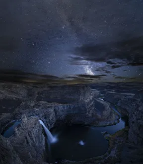 Prints of USA, Washington State. Palouse Falls and the Milky Way. Palouse Falls State Park. Digital Composite Images Dated 2020 March: USA, Washington State. Palouse Falls and the Milky Way. Palouse Falls State Park