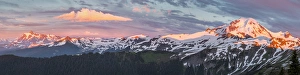 USA. Washington State. Panorama of Mt. Shuksan to Mt. Baker from Skyline Divide at sunset
