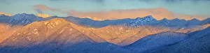 Images Dated 20th December 2022: USA, Washington State. Panoramic of sunrise on Olympic Mountains in winter