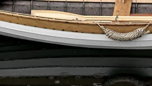 USA, Washington State, Port Townsend. Wooden row boat in water