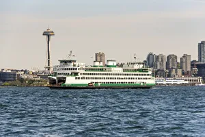 Transportation Prints: USA, Washington State, Puget Sound. Washington State ferry in Elliott Bay