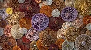 Images Dated 13th August 2020: USA, Washington State, Seabeck. Panoramic montage of mushrooms
