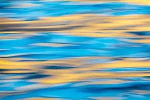 Blurred Prints: USA, Washington State, Seabeck. Blue and gold reflections on Hood Canal