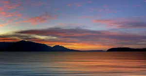 Images Dated 1st November 2021: USA, Washington State, Seabeck. Composite panoramic sunset over Hood Canal