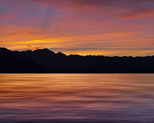 USA, Washington State, Seabeck. Composite panoramic sunset over Hood Canal