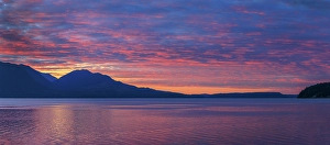 Images Dated 20th July 2024: USA, Washington State, Seabeck. Panoramic sunset over Hood Canal