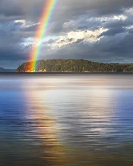 Rainbow Prints: USA, Washington State, Seabeck. Rainbow over Hood Canal