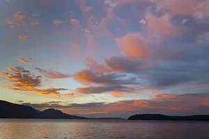 Salish Sea Prints: USA, Washington State, Seabeck. Sunset over Hood Canal