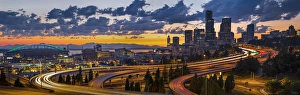 Images Dated 2nd August 2014: USA, Washington State, Seattle. Sweeping sunset view from Century Link Field to downtown