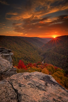 West Virginia Prints: USA, West Virginia, Blackwater Falls State Park. Sunset on mountain landscape. Credit as