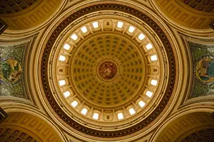 Milwaukee Prints: USA, Wisconsin, Madison, View looking up at massive and ornate dome inside State