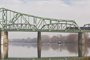 Rail Road Prints: USA, WV, Parkersburg. CSX freight train on trestle just beyond Parkersburg-Belpre