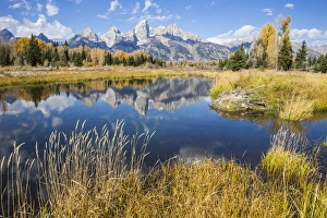 Images Dated 29th September 2015: USA, Wyoming, Grand Teton National Park, the Grand Teton Mountains are reflected