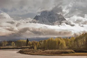 USA, Wyoming, Grand Teton National Park. Rainstorm over Mt