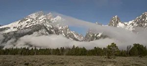 USA, Wyoming, Grand Teton National Park. Morning fog and mountains