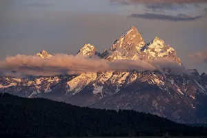 Images Dated 8th July 2021: USA, Wyoming, Grand Teton National Park. Storm clouds over Grand Teton Range at sunset