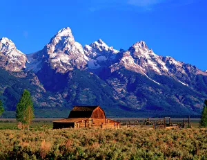 Vast Prints: USA, Wyoming, Grand Teton National Park, Morning light on the Tetons and old barn