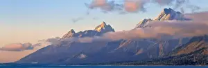 Tetons Prints: USA, Wyoming, Grand Teton NP. Sunrise crawls over the steep flanks of the Tetons