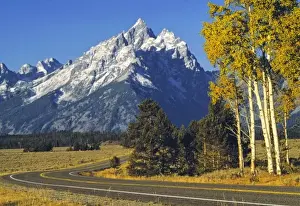 Tetons Prints: USA, Wyoming, Grand Teton NP. Teton Parkway winds below the magestic mountains of