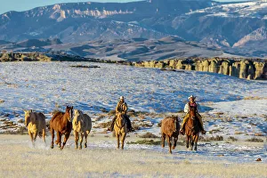 Images Dated 2nd December 2022: USA, Wyoming. Hideout Horse Ranch, wranglers and horses. (MR, PR)