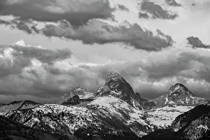 Teton Prints: USA, Wyoming. Landscape of dramatic clouds over Teton peaks from the west