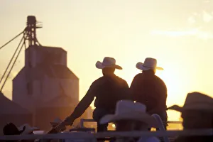 Greeting Prints: USA, Wyoming, Pine Bluffs. Two men shake hands at a rodeo