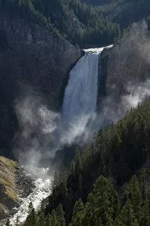 USA, Wyoming. Shadows and mist at Lower Yellowstone Falls, Yellowstone National Park